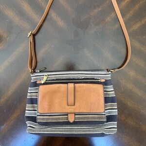 Fossil Brown and Black Crossbody Bag with Leather Finish vintage